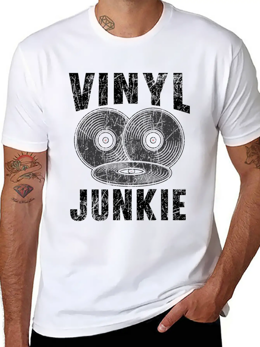 Vinyl Junkie Vinyl Record Player Music Lover Modern Fit Casual T-Shirt – Clean And Versatile Design