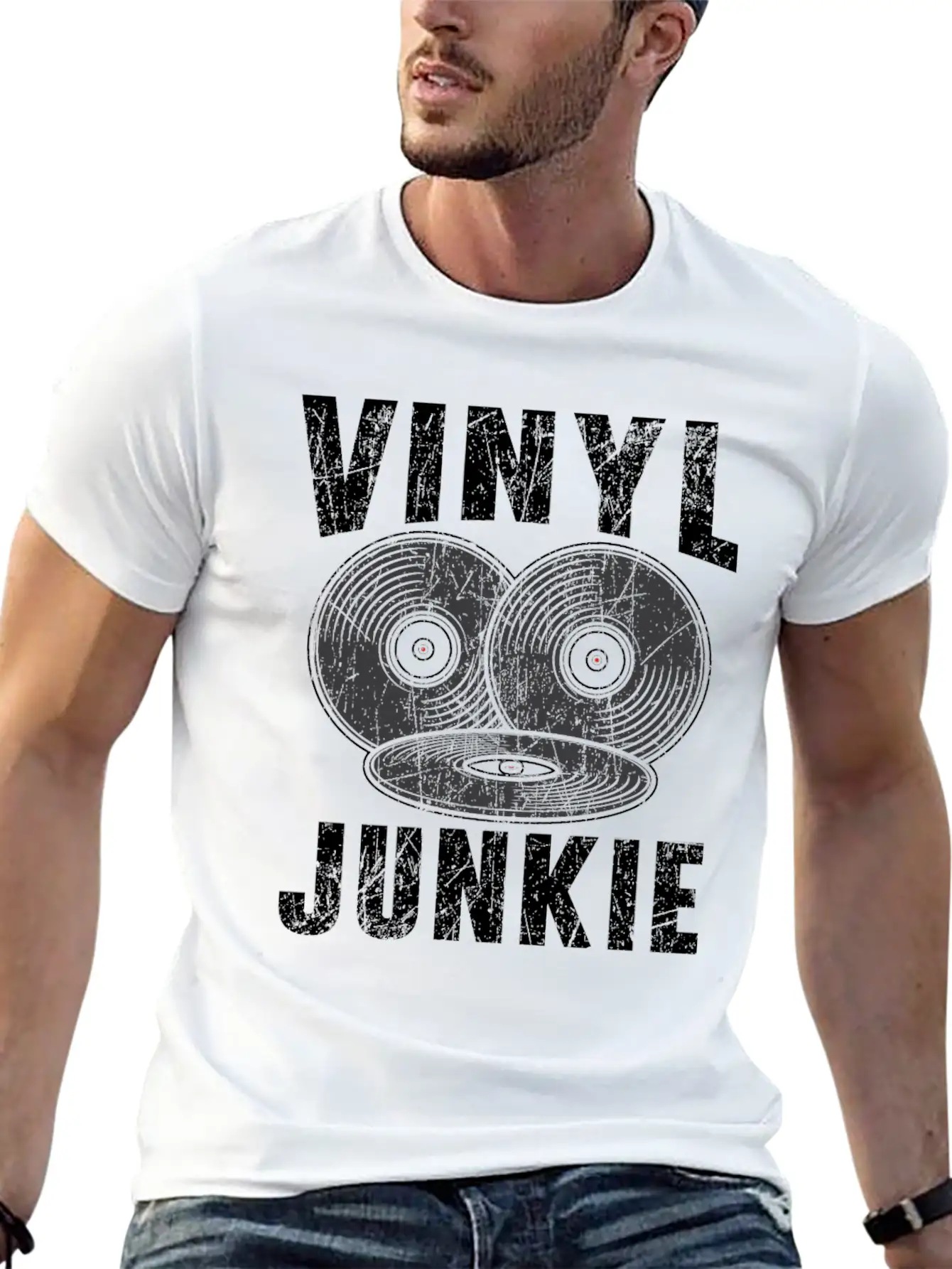 Vinyl Junkie Vinyl Record Player Music Lover Modern Fit Casual T-Shirt – Clean And Versatile Design