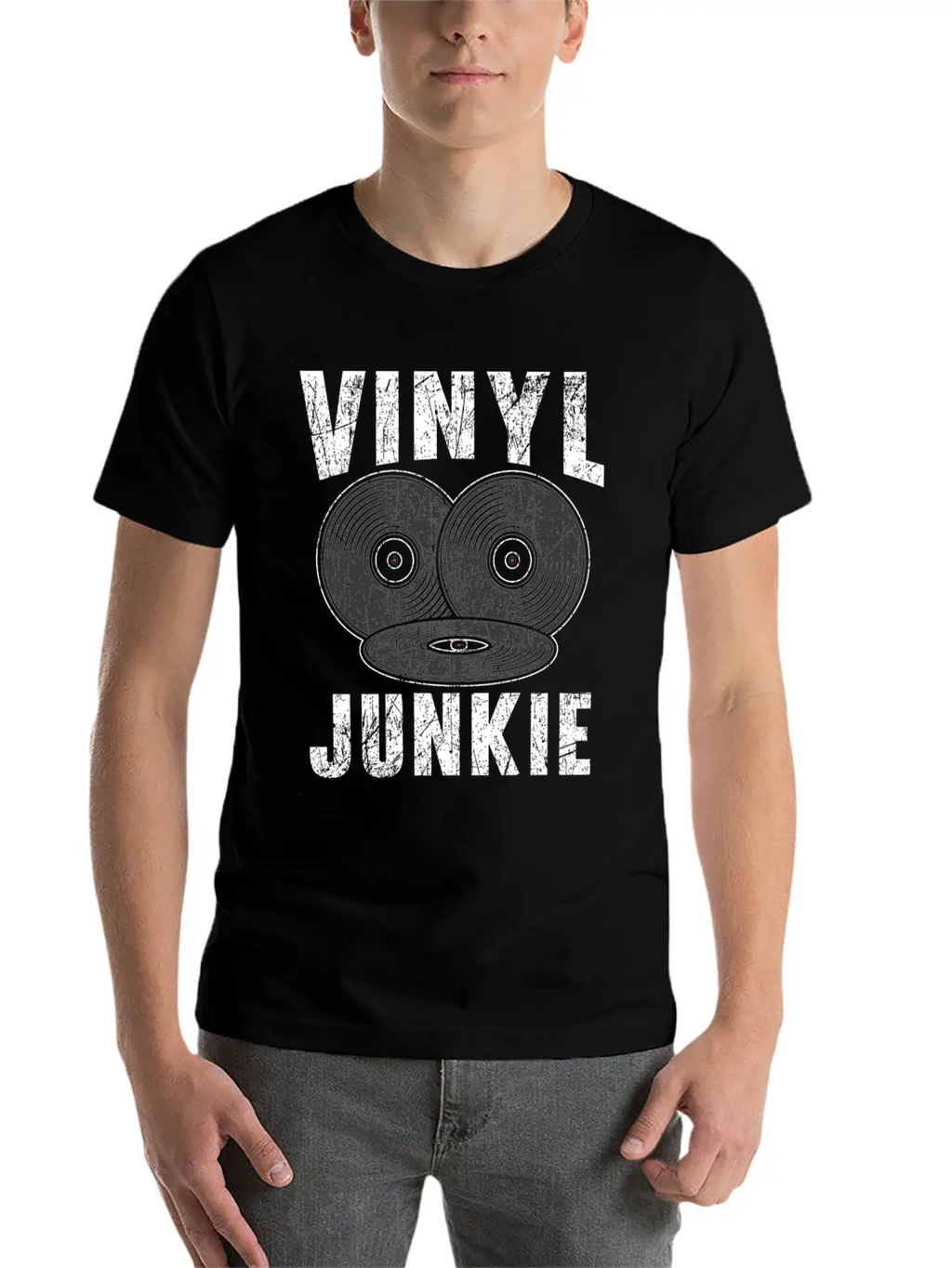 Vinyl Junkie Vinyl Record Player Music Lover Modern Fit Casual T-Shirt – Clean And Versatile Design