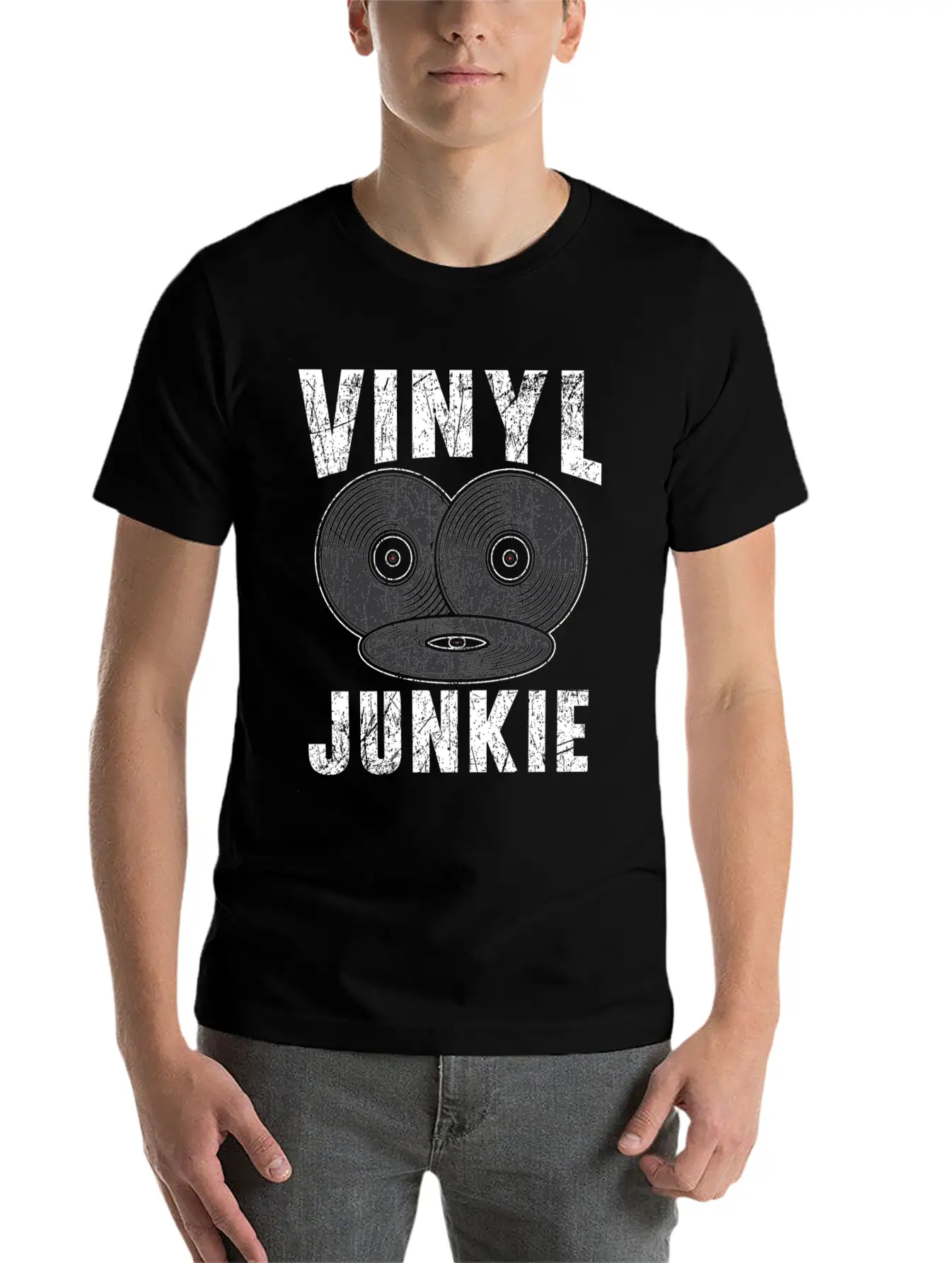 Vinyl Junkie Vinyl Record Player Music Lover Modern Fit Casual T-Shirt – Clean And Versatile Design