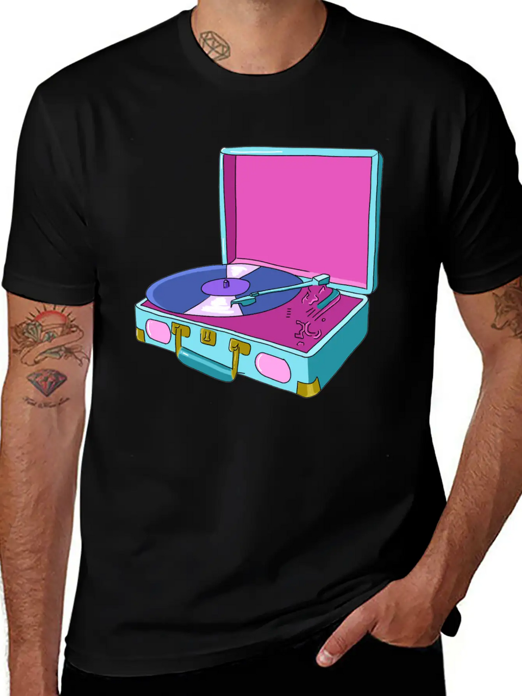 Vinyl Record Player Breathable Soft Cotton T-Shirt – Timeless Casual Look