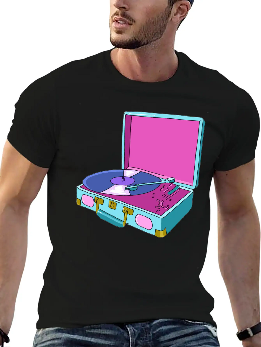 Vinyl Record Player Breathable Soft Cotton T-Shirt – Timeless Casual Look
