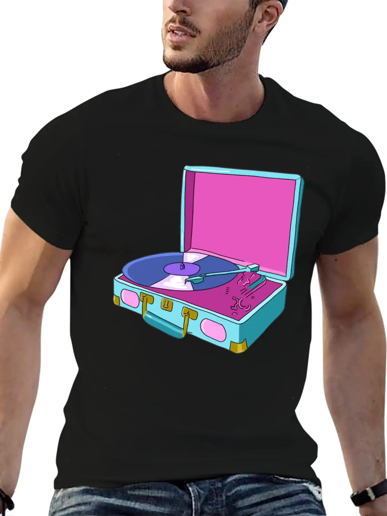 Vinyl Record Player Breathable Soft Cotton T-Shirt – Timeless Casual Look