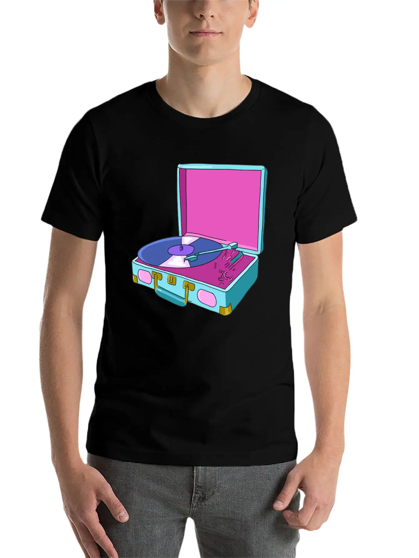 Vinyl Record Player Breathable Soft Cotton T-Shirt – Timeless Casual Look