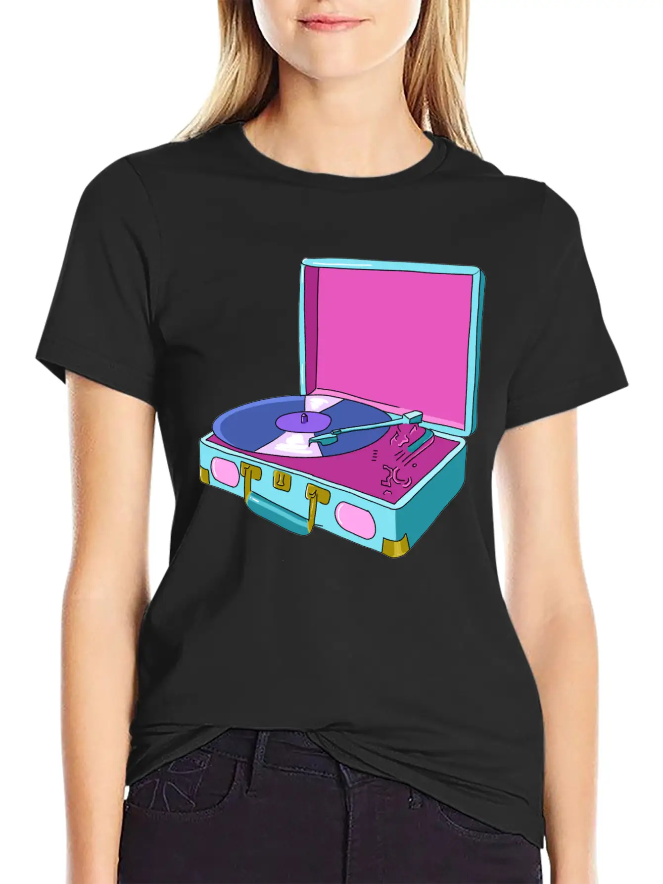 Vinyl Record Player Breathable Soft Cotton T-Shirt – Timeless Casual Look