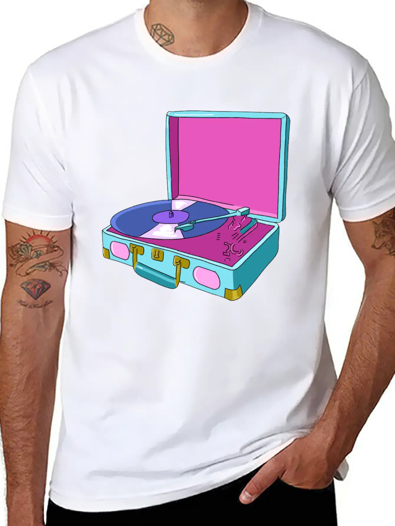Vinyl Record Player Breathable Soft Cotton T-Shirt – Timeless Casual Look