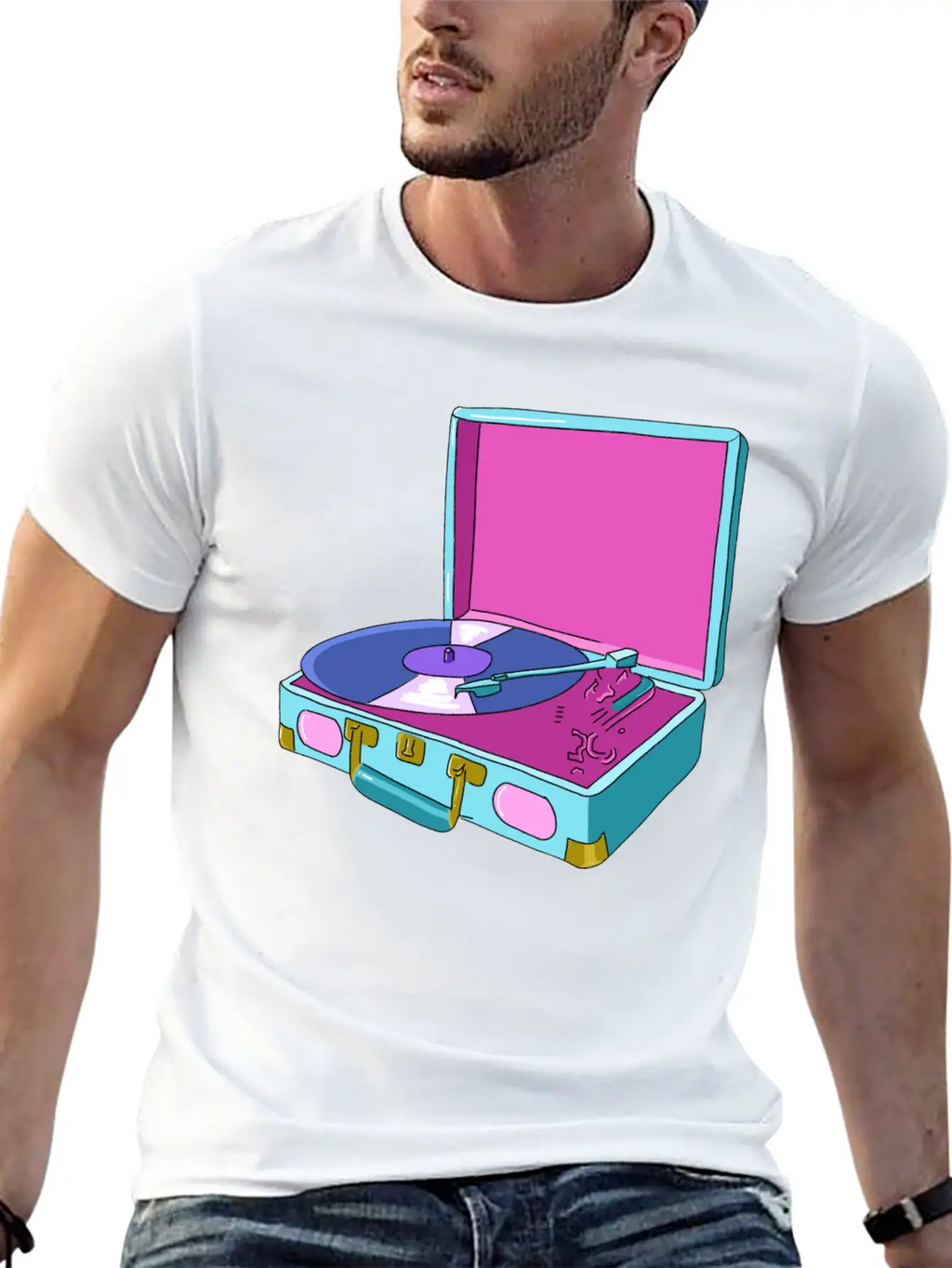 Vinyl Record Player Breathable Soft Cotton T-Shirt – Timeless Casual Look