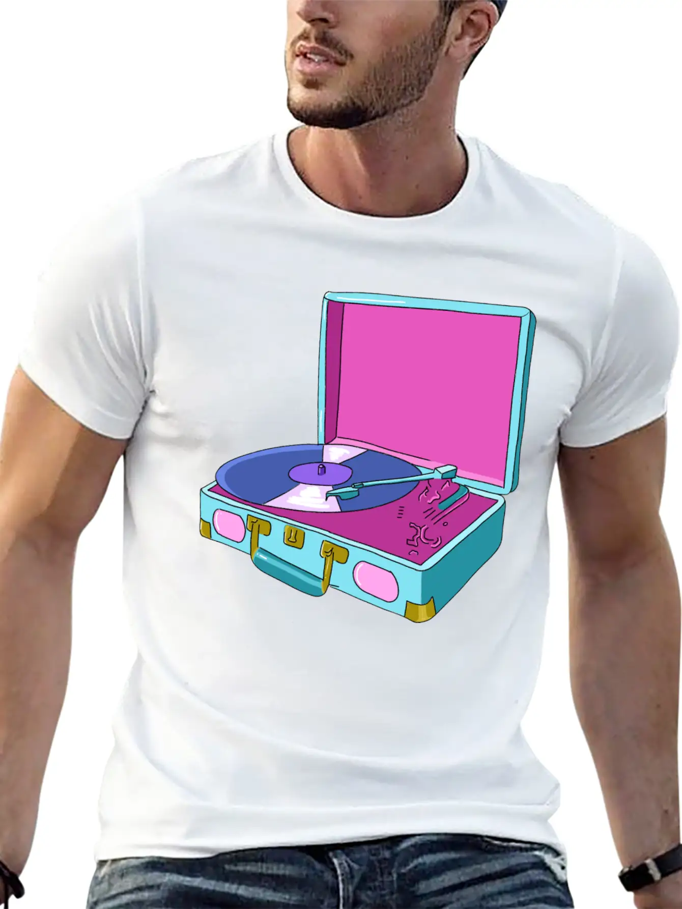 Vinyl Record Player Breathable Soft Cotton T-Shirt – Timeless Casual Look