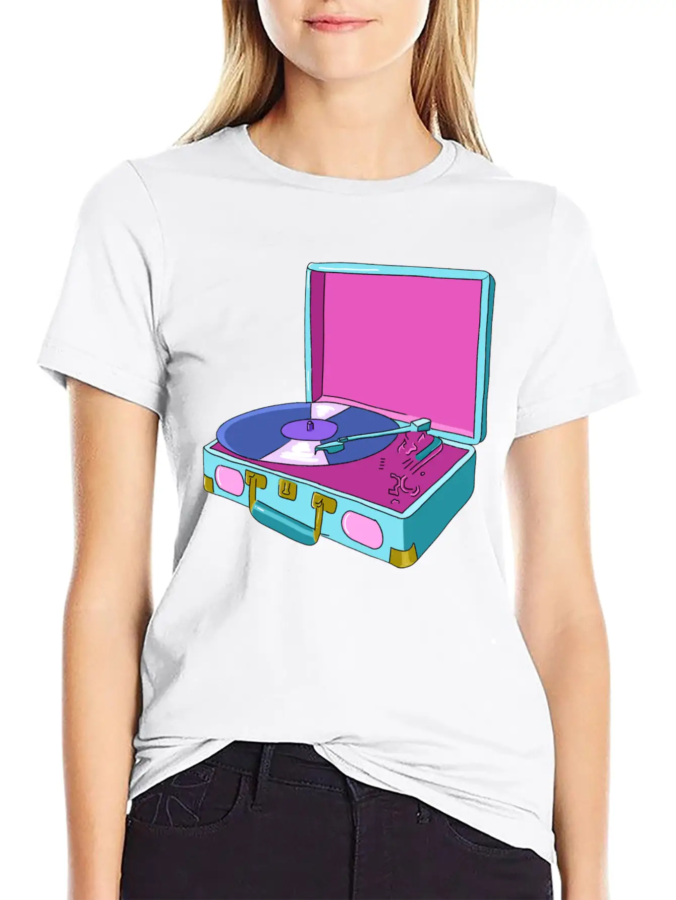 Vinyl Record Player Breathable Soft Cotton T-Shirt – Timeless Casual Look