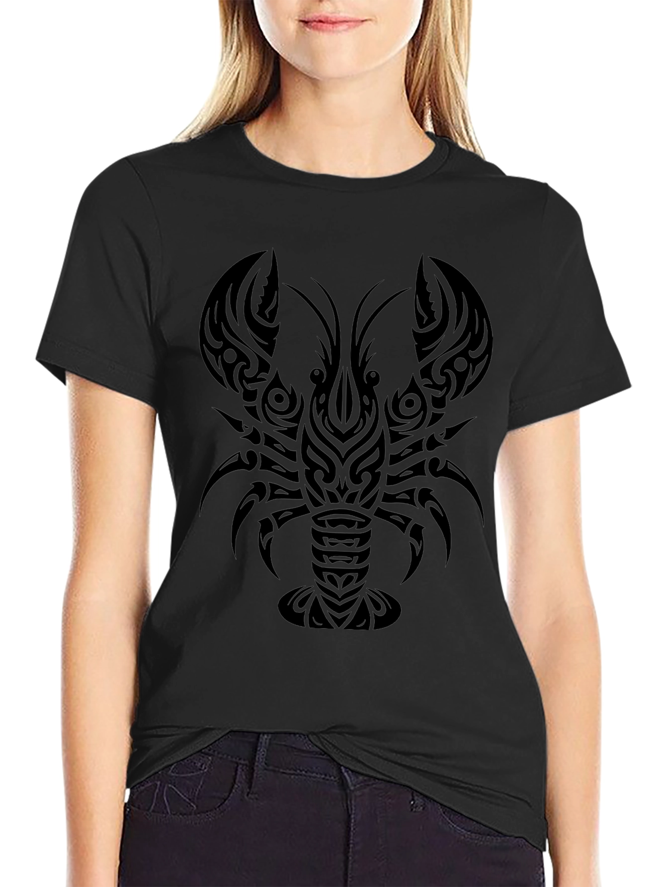 Tribal Lobster Graphic Black T-Shirt