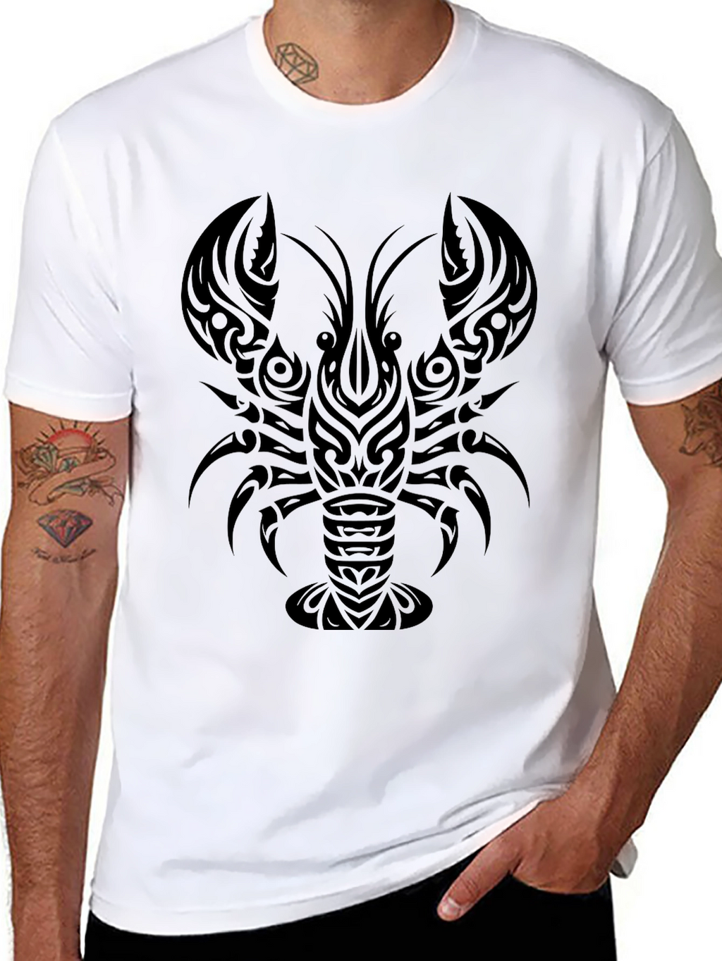 Tribal Lobster Graphic Black T-Shirt