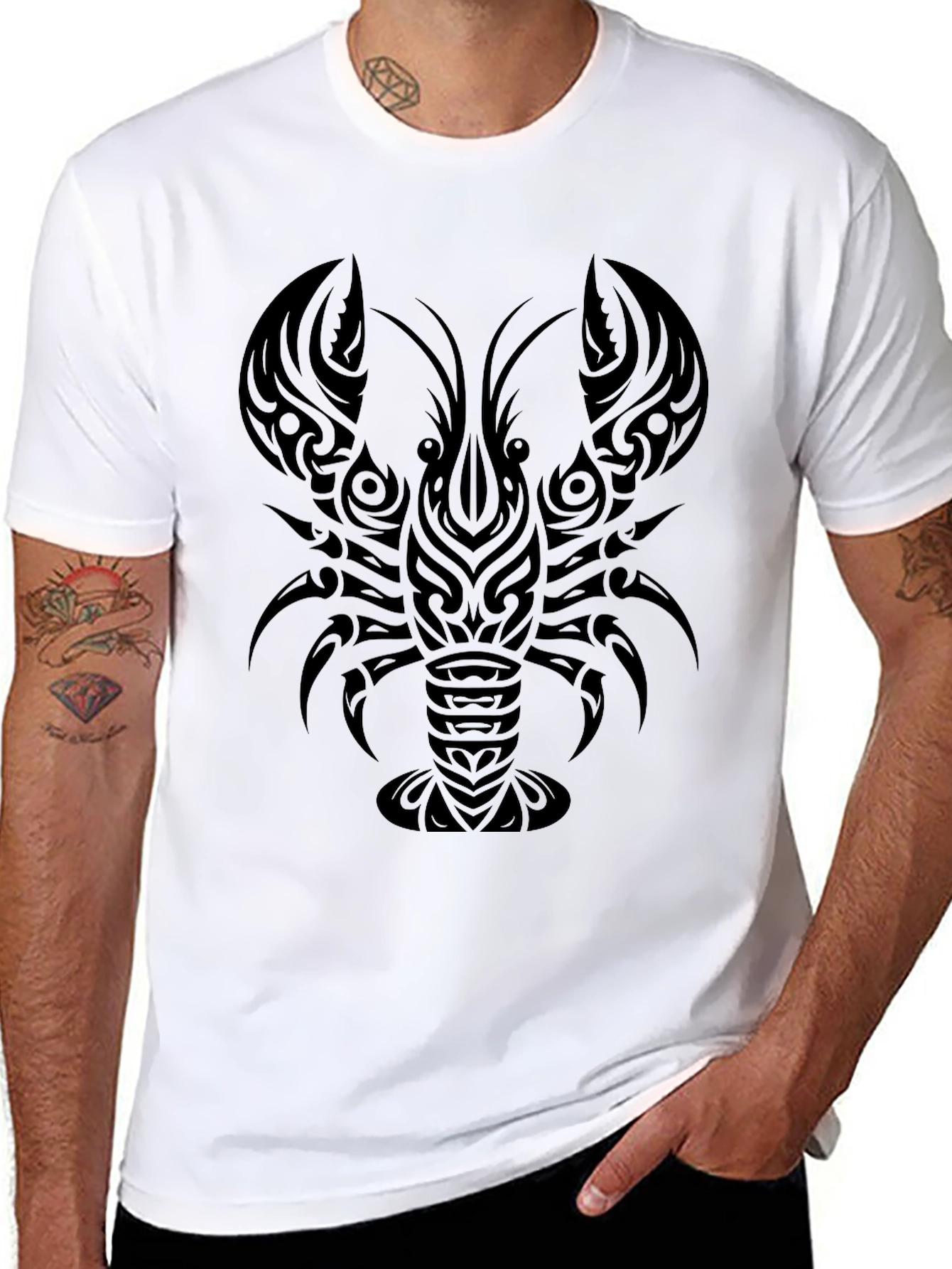 Tribal Lobster Graphic Black T-Shirt
