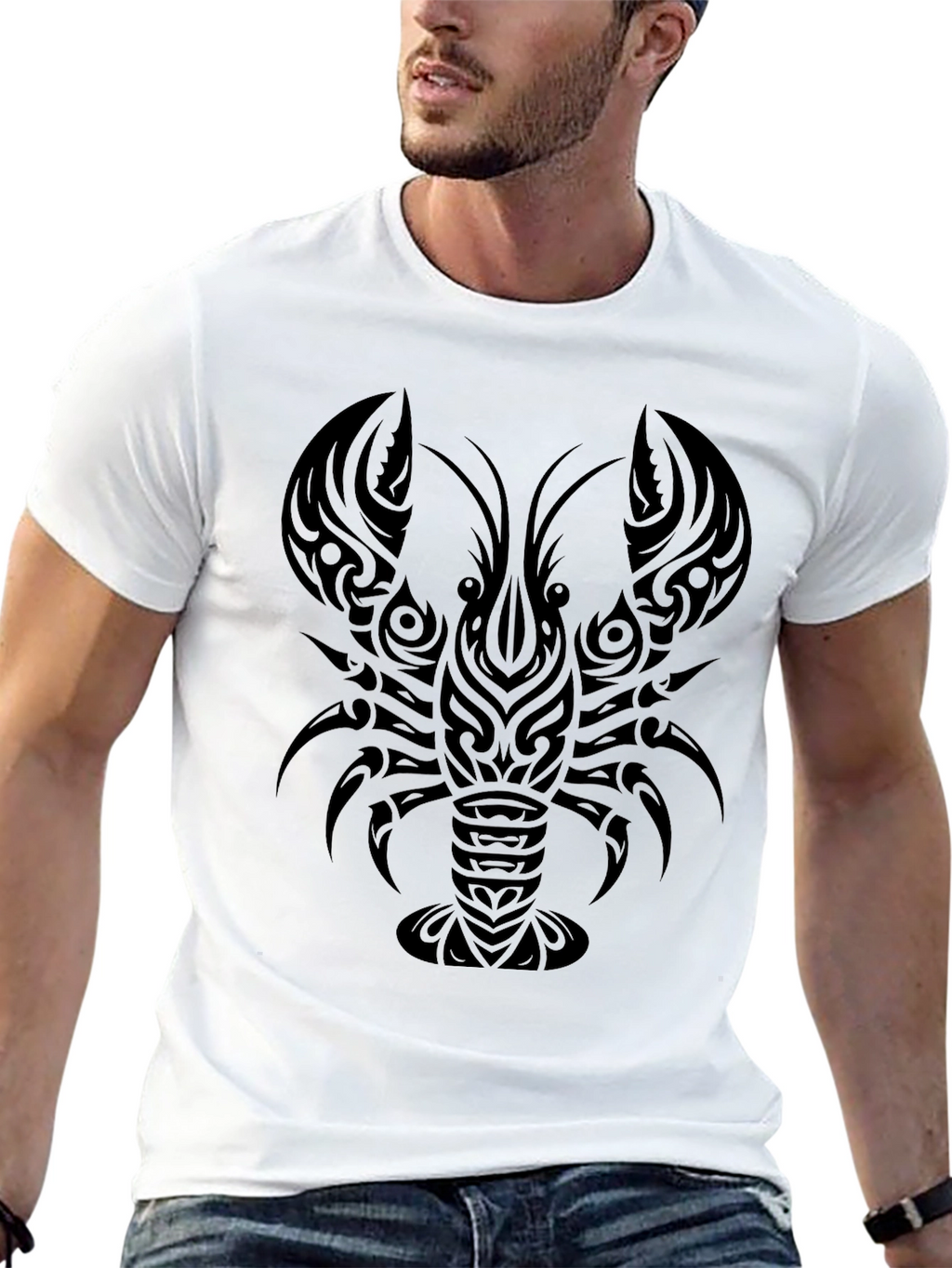 Tribal Lobster Graphic Black T-Shirt