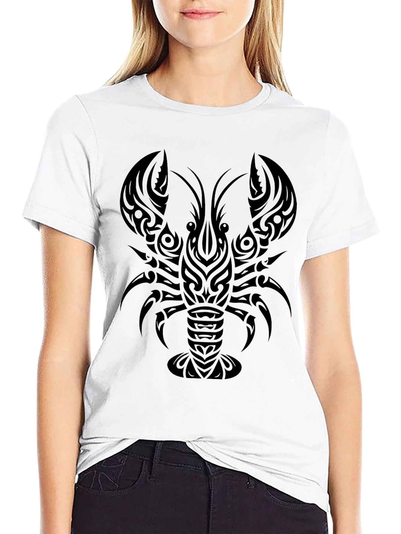 Tribal Lobster Graphic Black T-Shirt