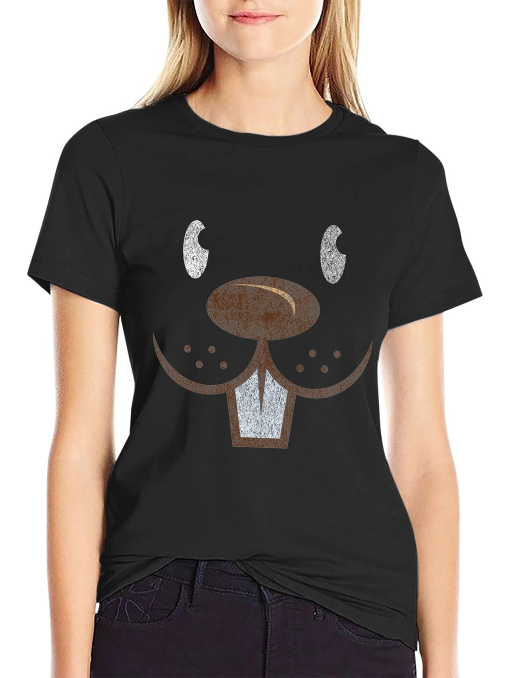 Funny Beaver Face T-Shirt - Mens Black Tee