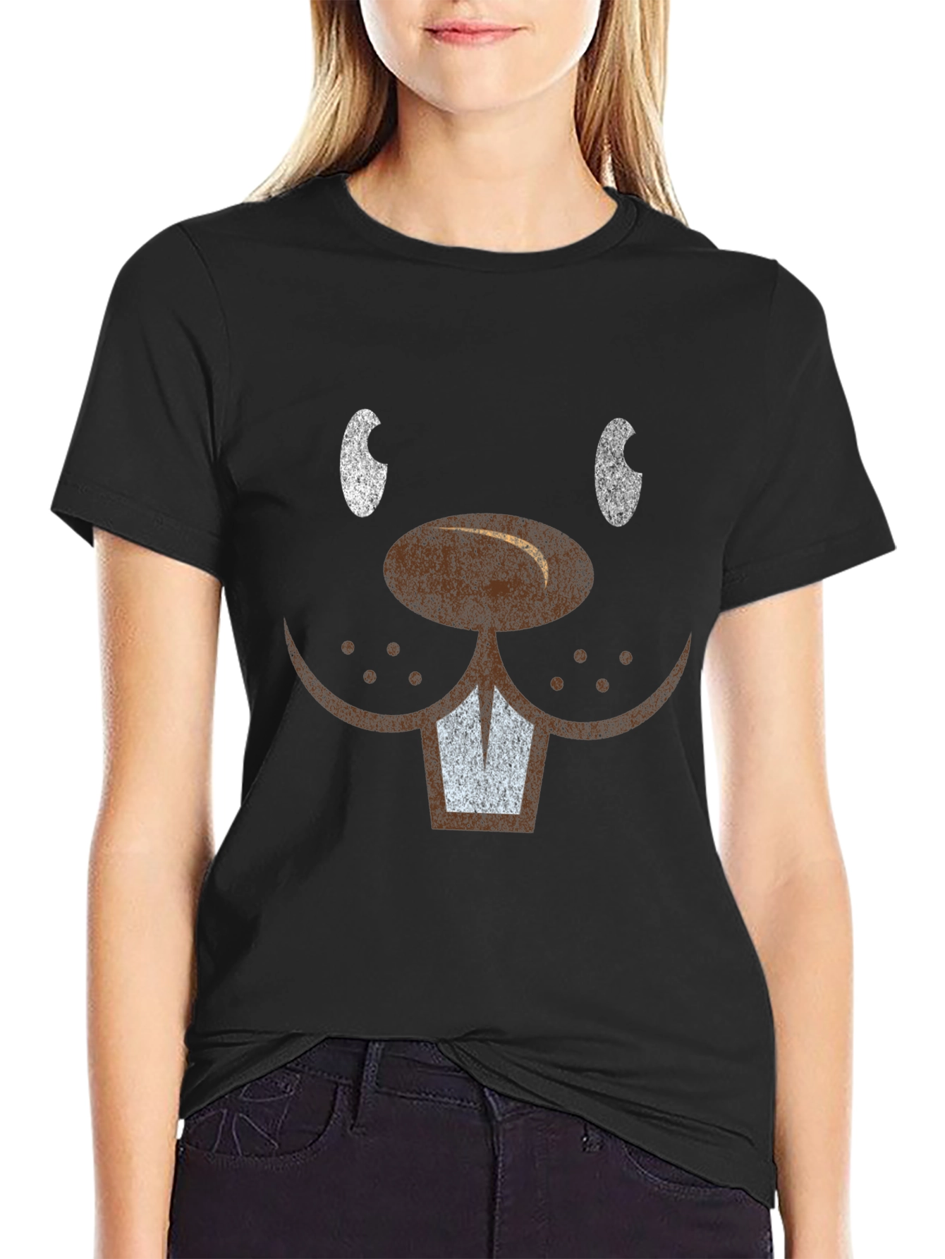 Funny Beaver Face T-Shirt - Mens Black Tee