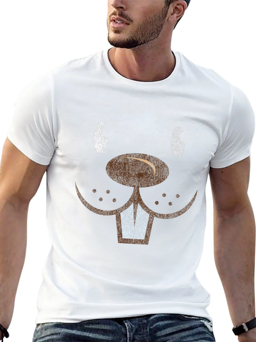 Funny Beaver Face T-Shirt - Mens Black Tee