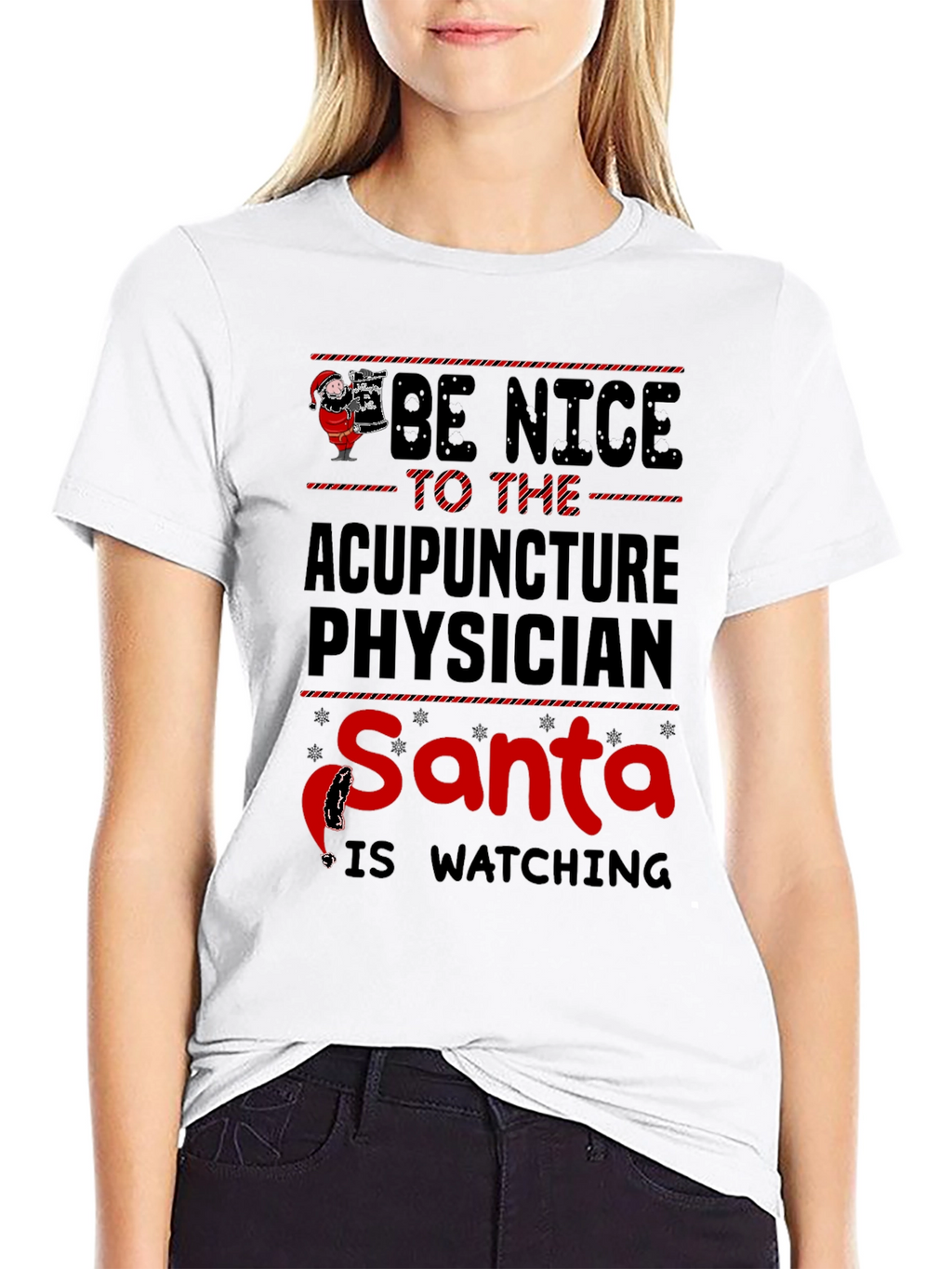 Acupuncture Physician Santa Watching Christmas T-Shirt
