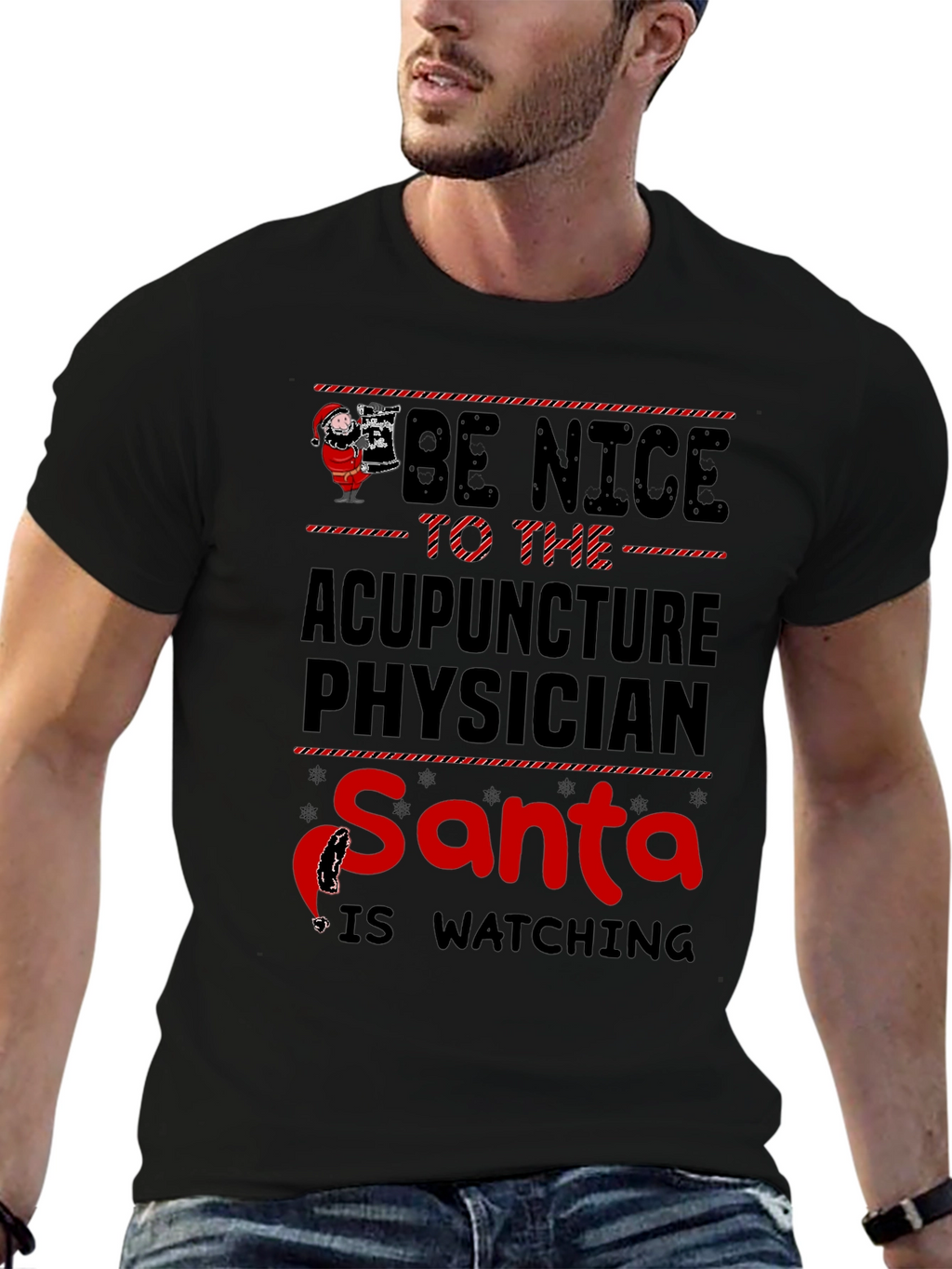 Acupuncture Physician Santa Watching Christmas T-Shirt