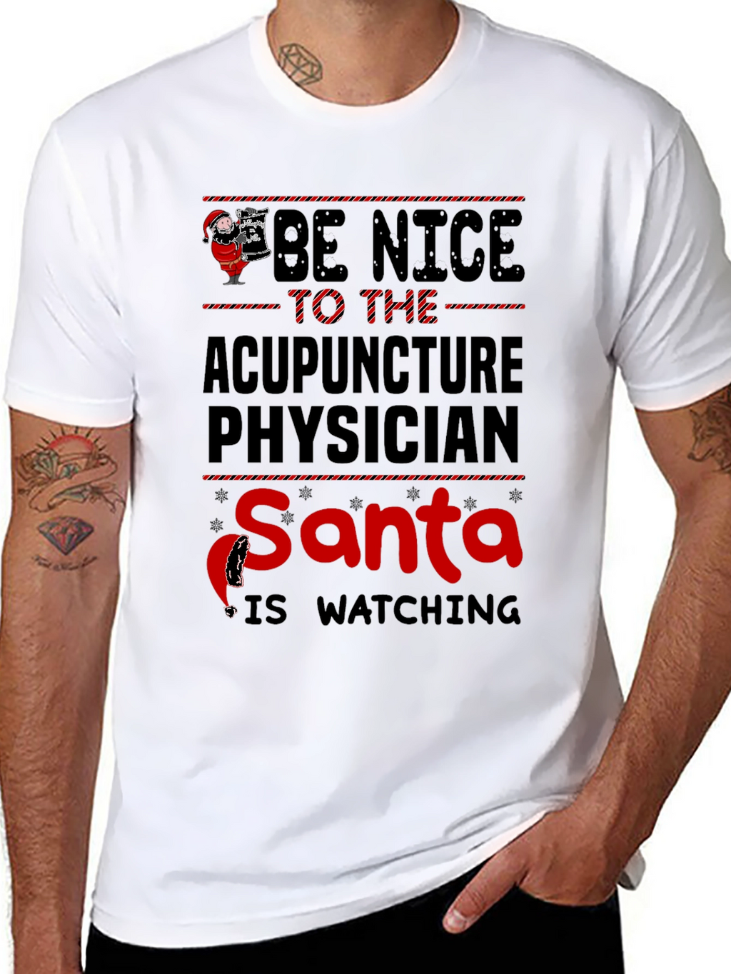 Acupuncture Physician Santa Watching Christmas T-Shirt