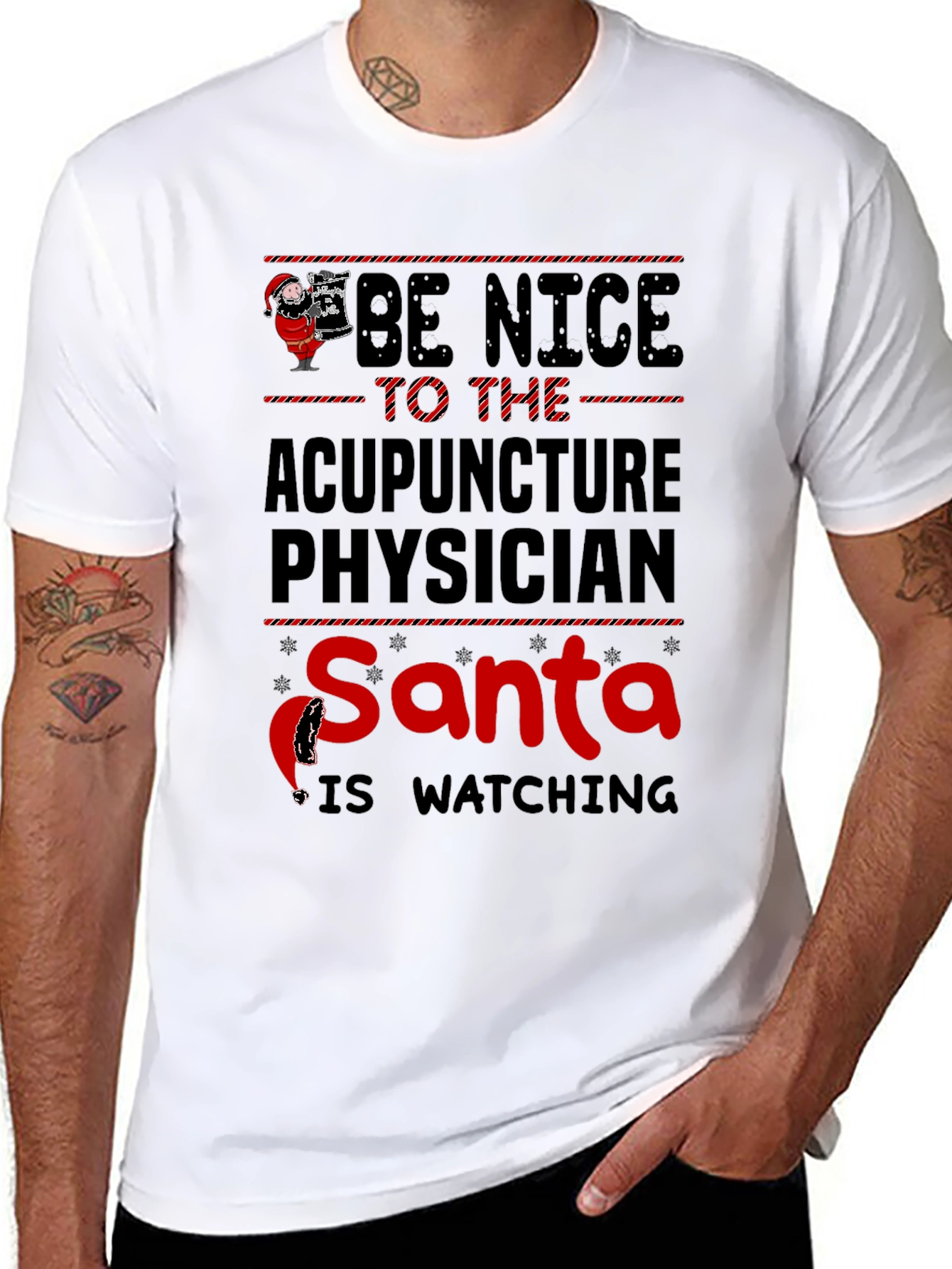 Acupuncture Physician Santa Watching Christmas T-Shirt