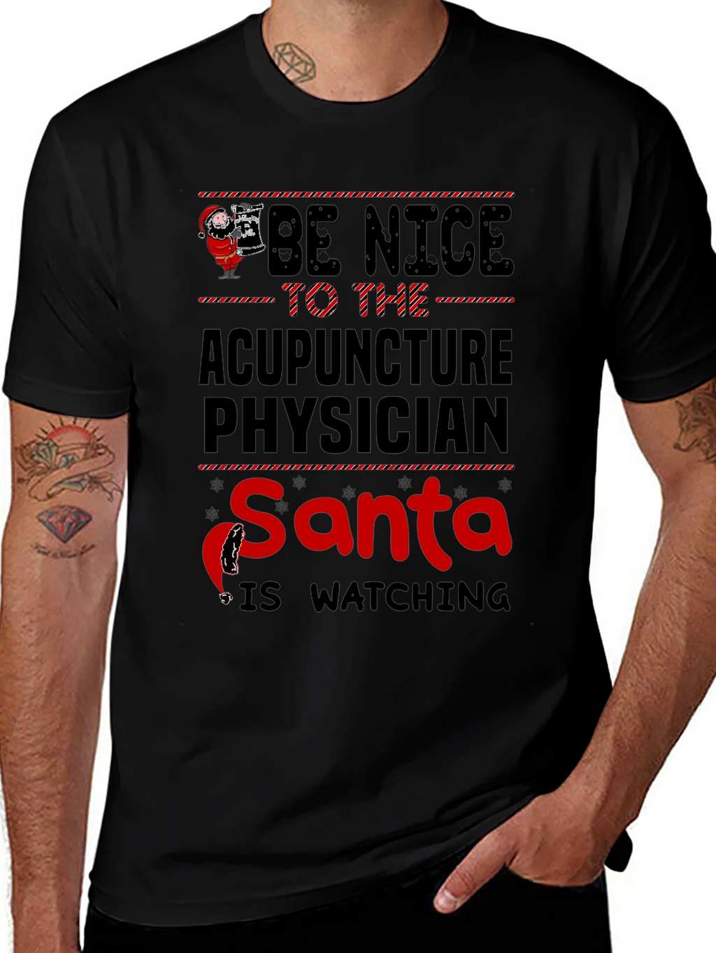 Acupuncture Physician Santa Watching Christmas T-Shirt