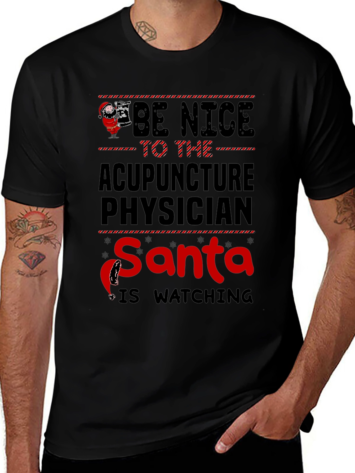 Acupuncture Physician Santa Watching Christmas T-Shirt
