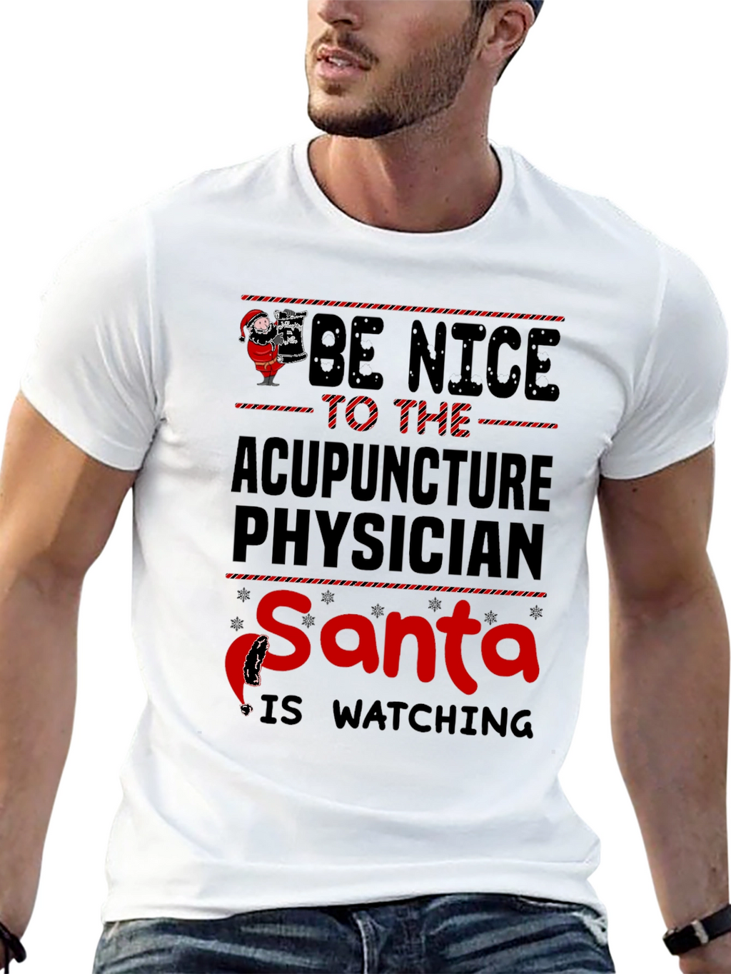 Acupuncture Physician Santa Watching Christmas T-Shirt