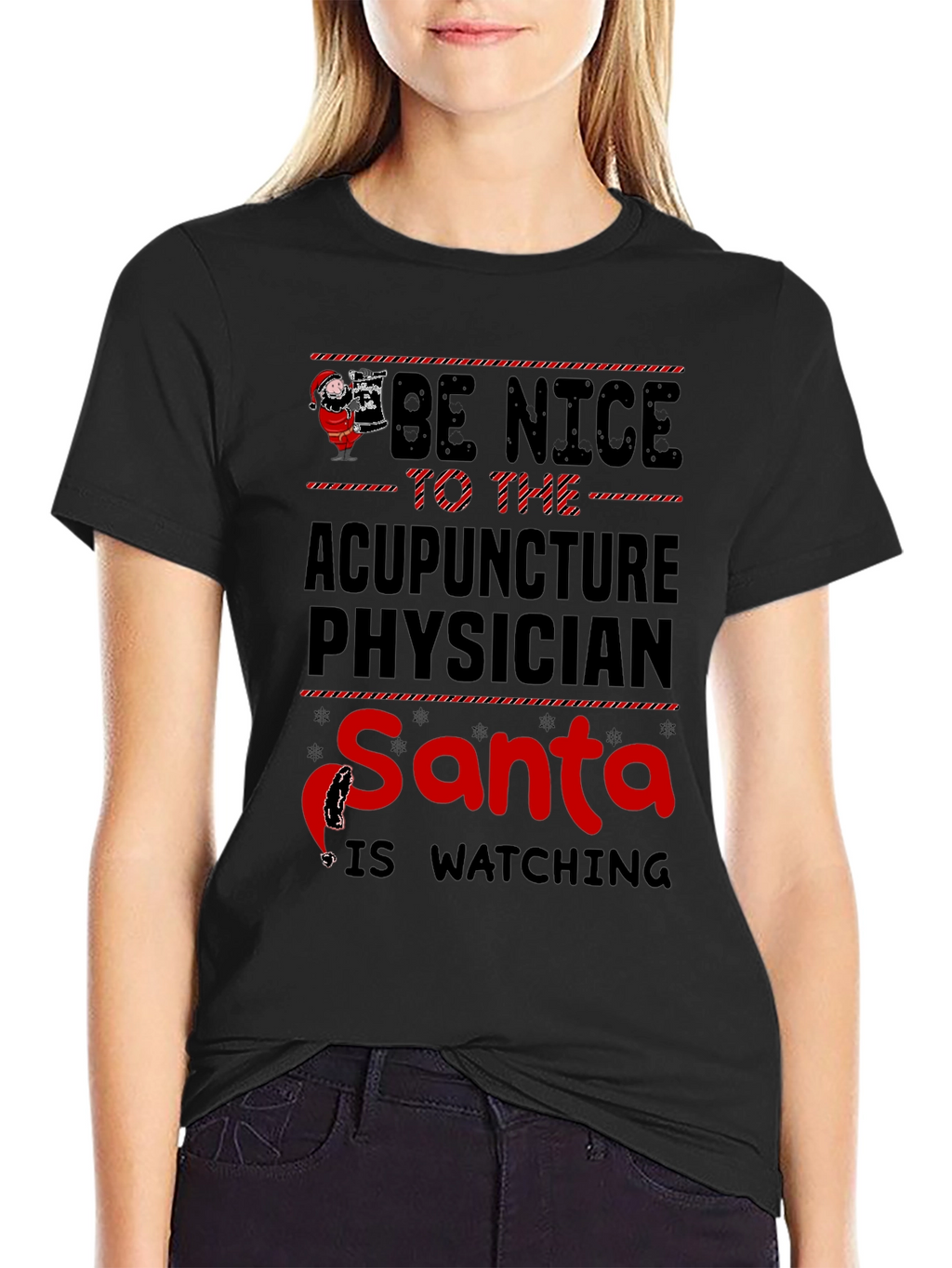 Acupuncture Physician Santa Watching Christmas T-Shirt