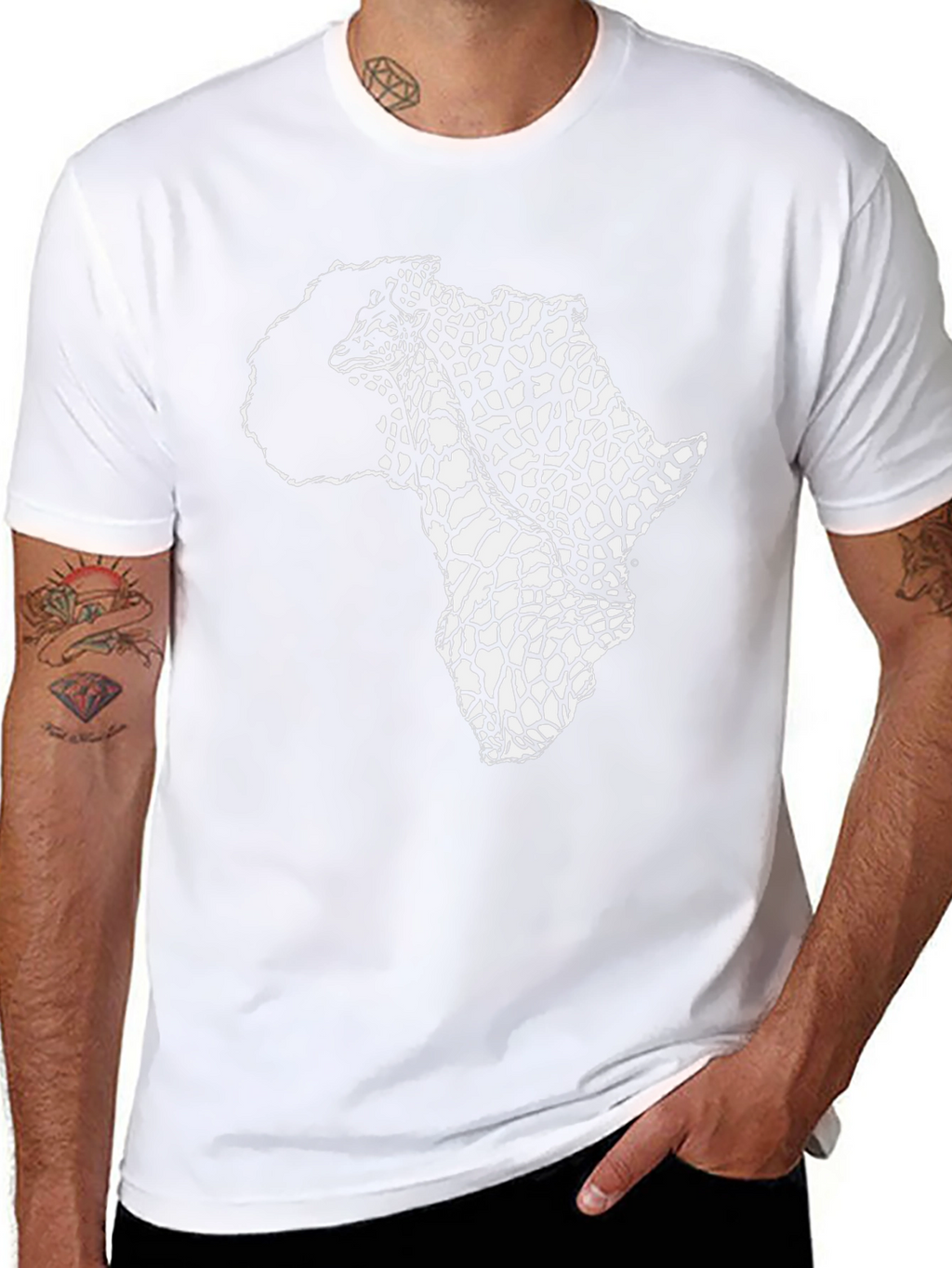 Africa Print Crew Neck T-Shirt - Black