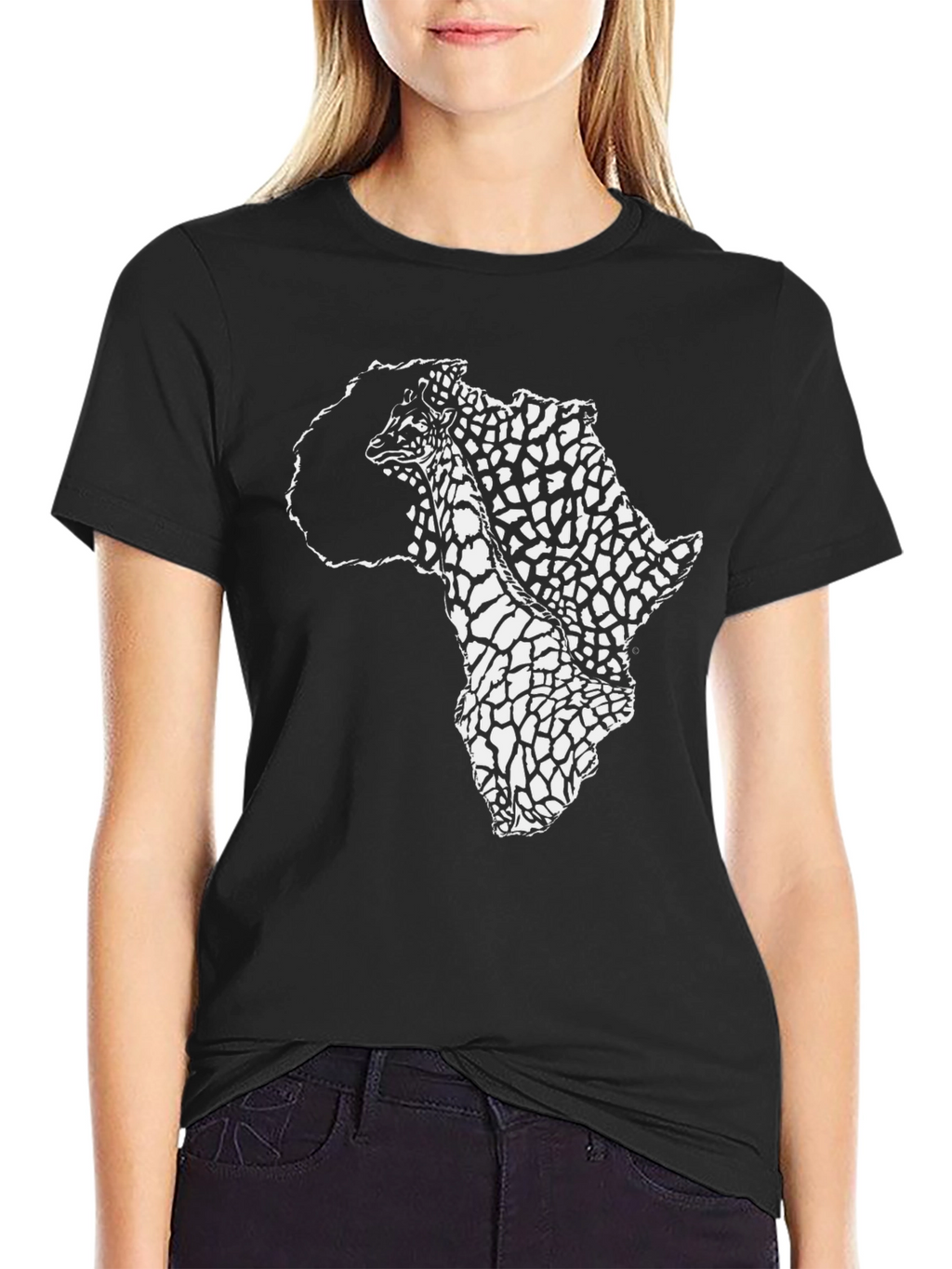 Africa Print Crew Neck T-Shirt - Black
