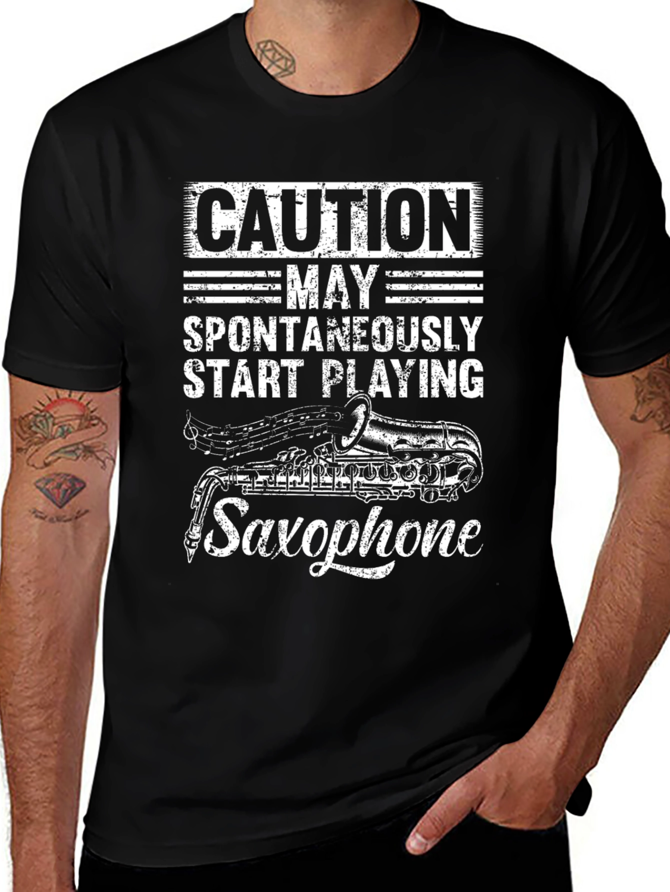 Caution May Spontaneously Play Saxophone T-Shirt