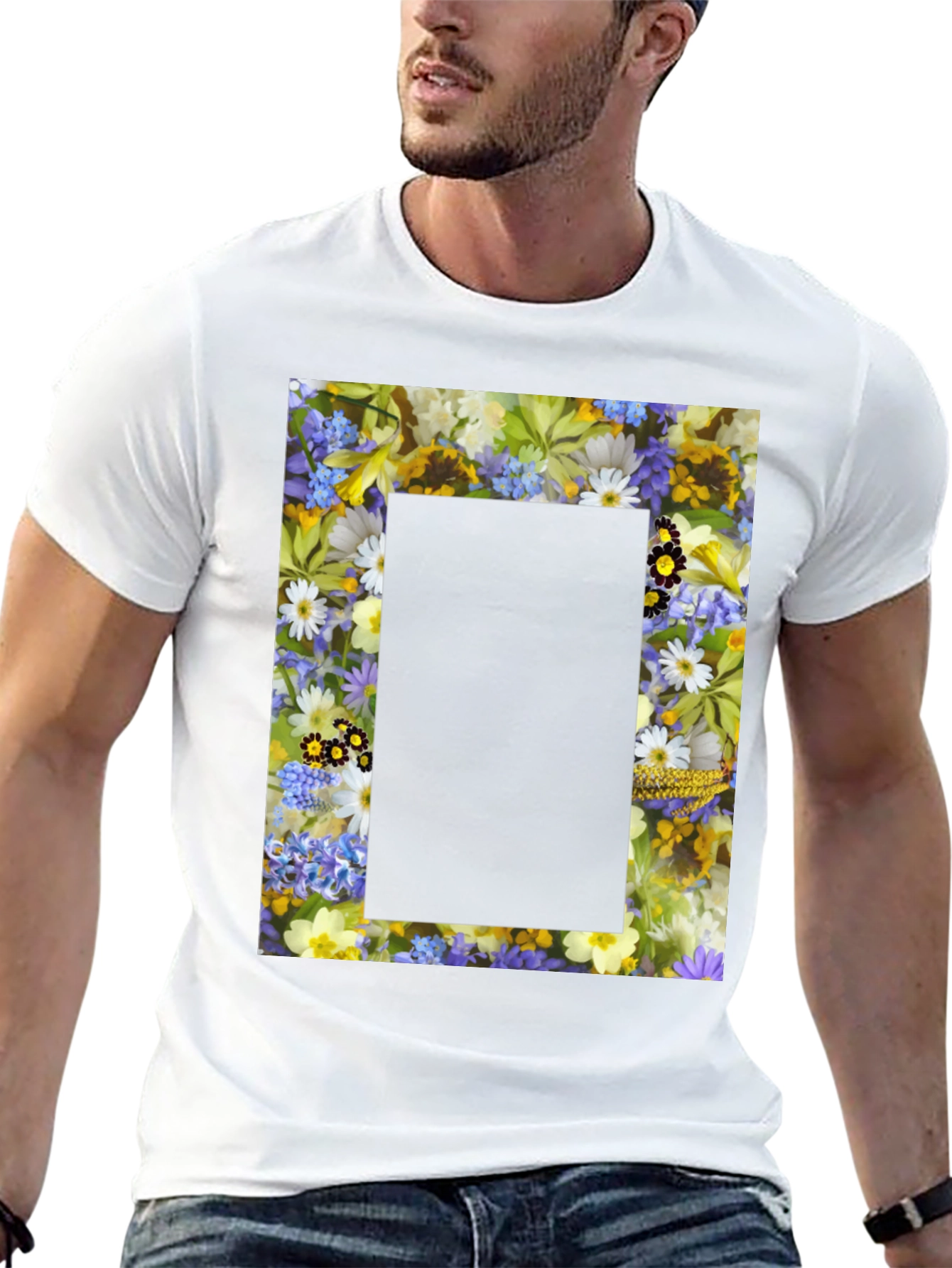 Floral Framed Graphic T-Shirt - Unique Design