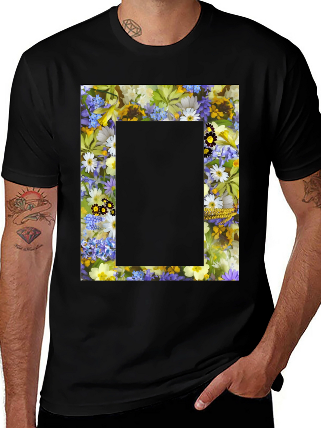 Floral Framed Graphic T-Shirt - Unique Design