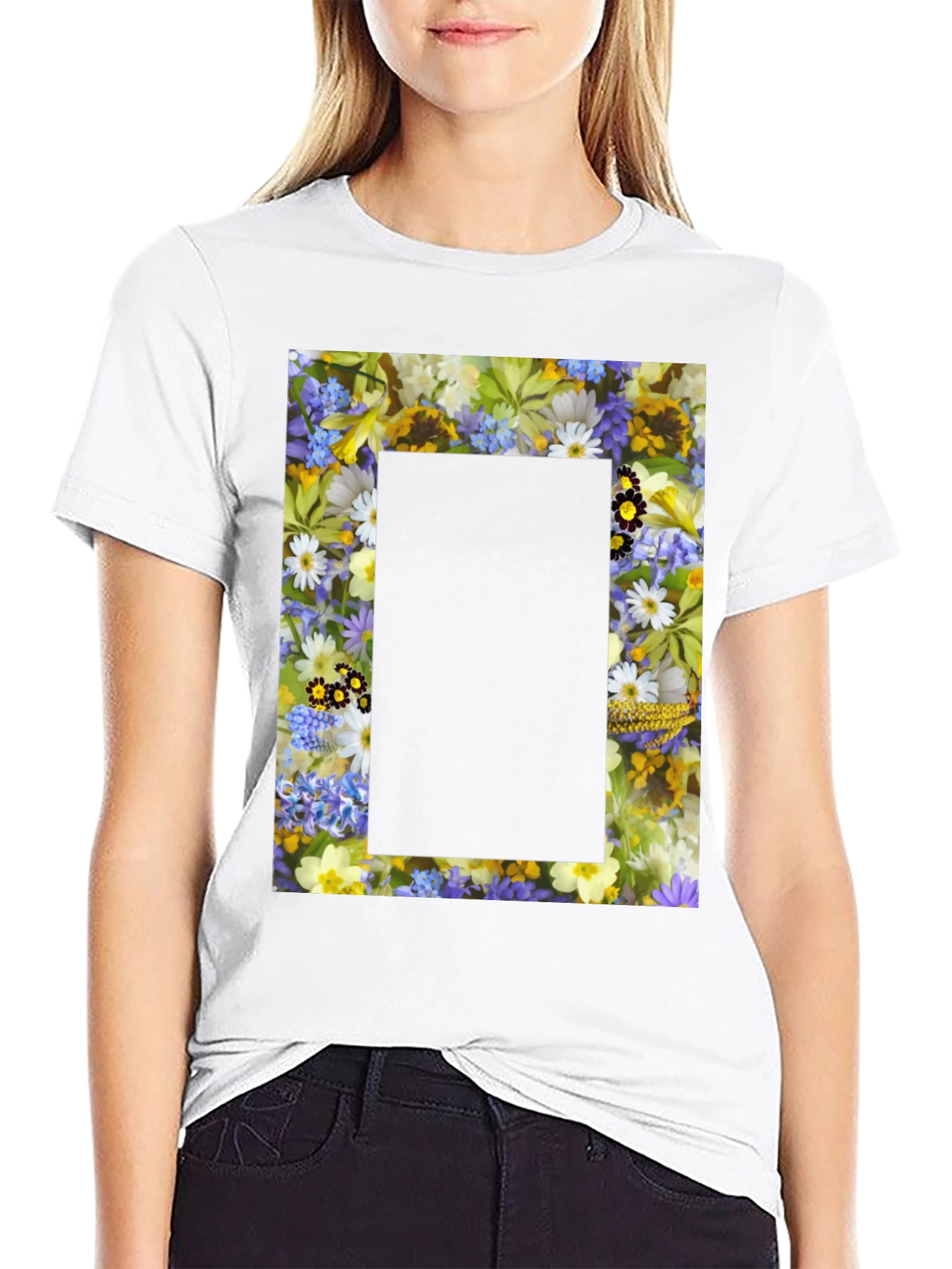 Floral Framed Graphic T-Shirt - Unique Design