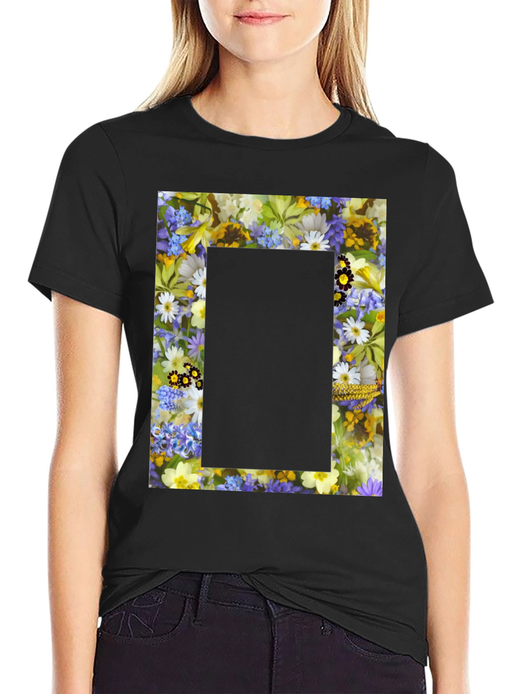 Floral Framed Graphic T-Shirt - Unique Design