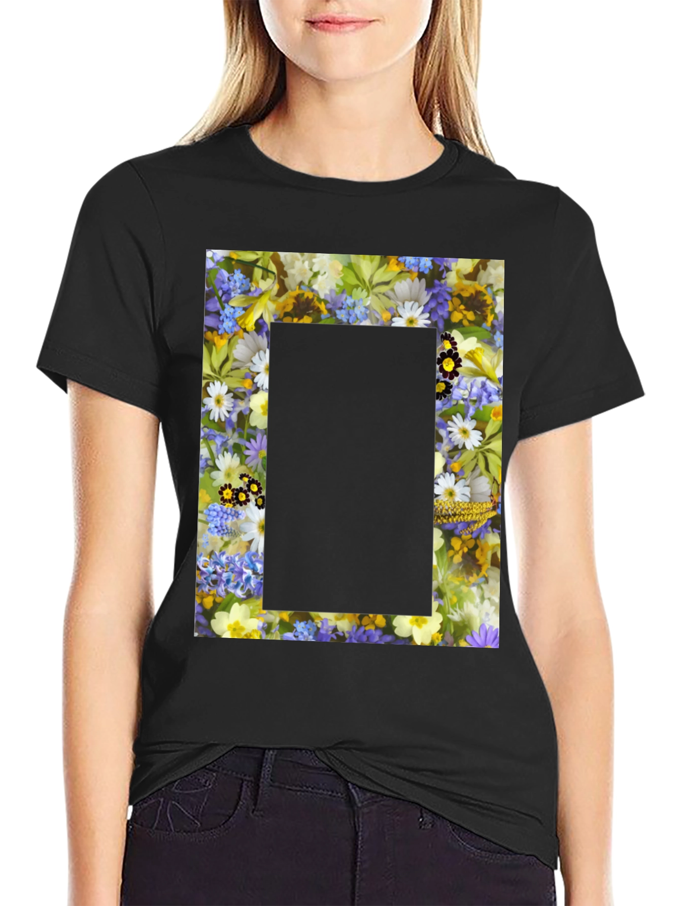 Floral Framed Graphic T-Shirt - Unique Design