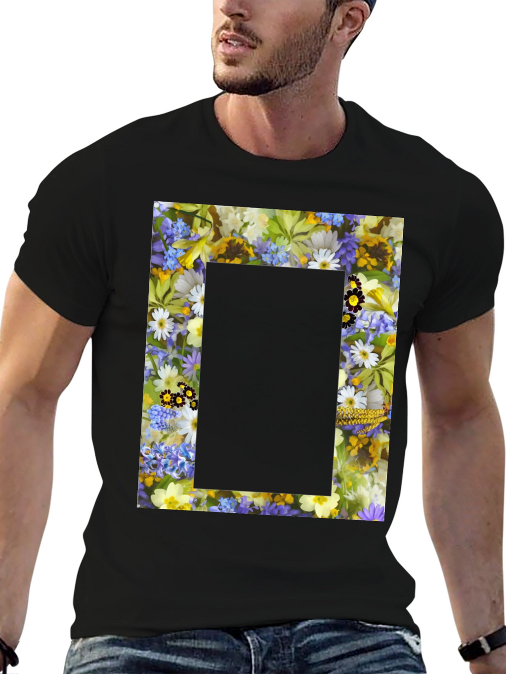 Floral Framed Graphic T-Shirt - Unique Design
