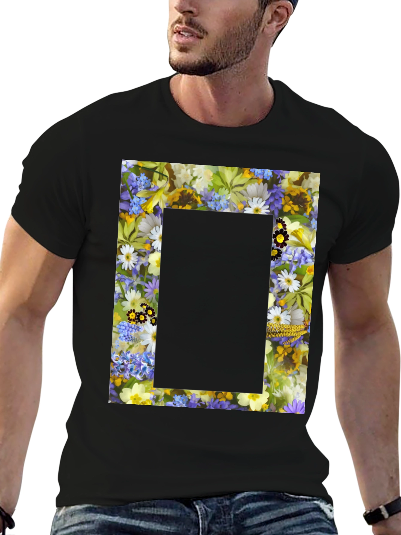 Floral Framed Graphic T-Shirt - Unique Design