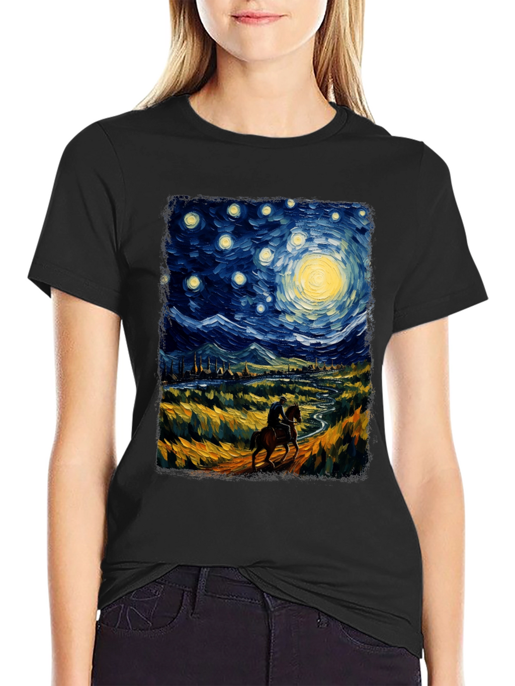 Starry Night Rider Graphic Tee - Van Gogh Inspired