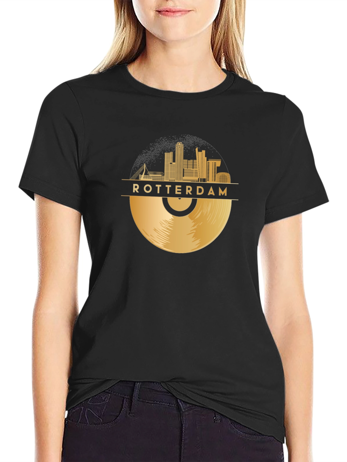Rotterdam Record Skyline T-Shirt - Gold Cityscape Tee