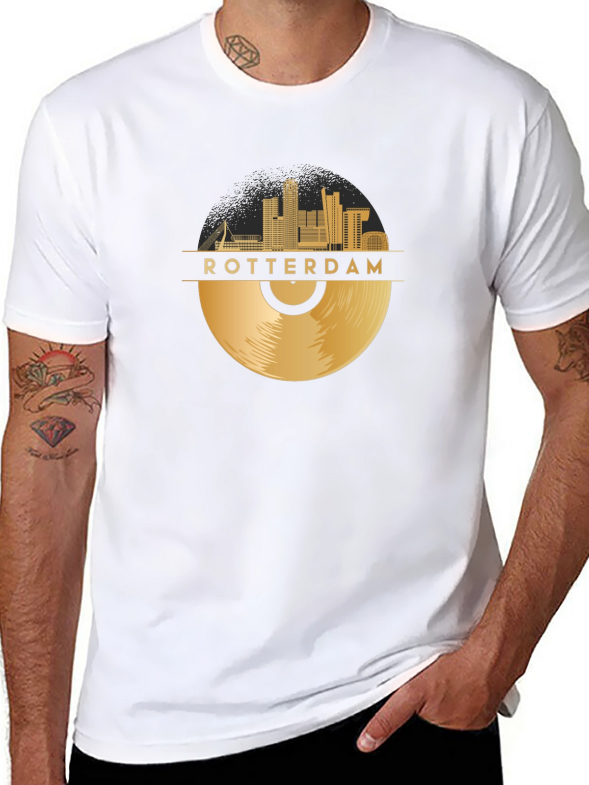 Rotterdam Record Skyline T-Shirt - Gold Cityscape Tee