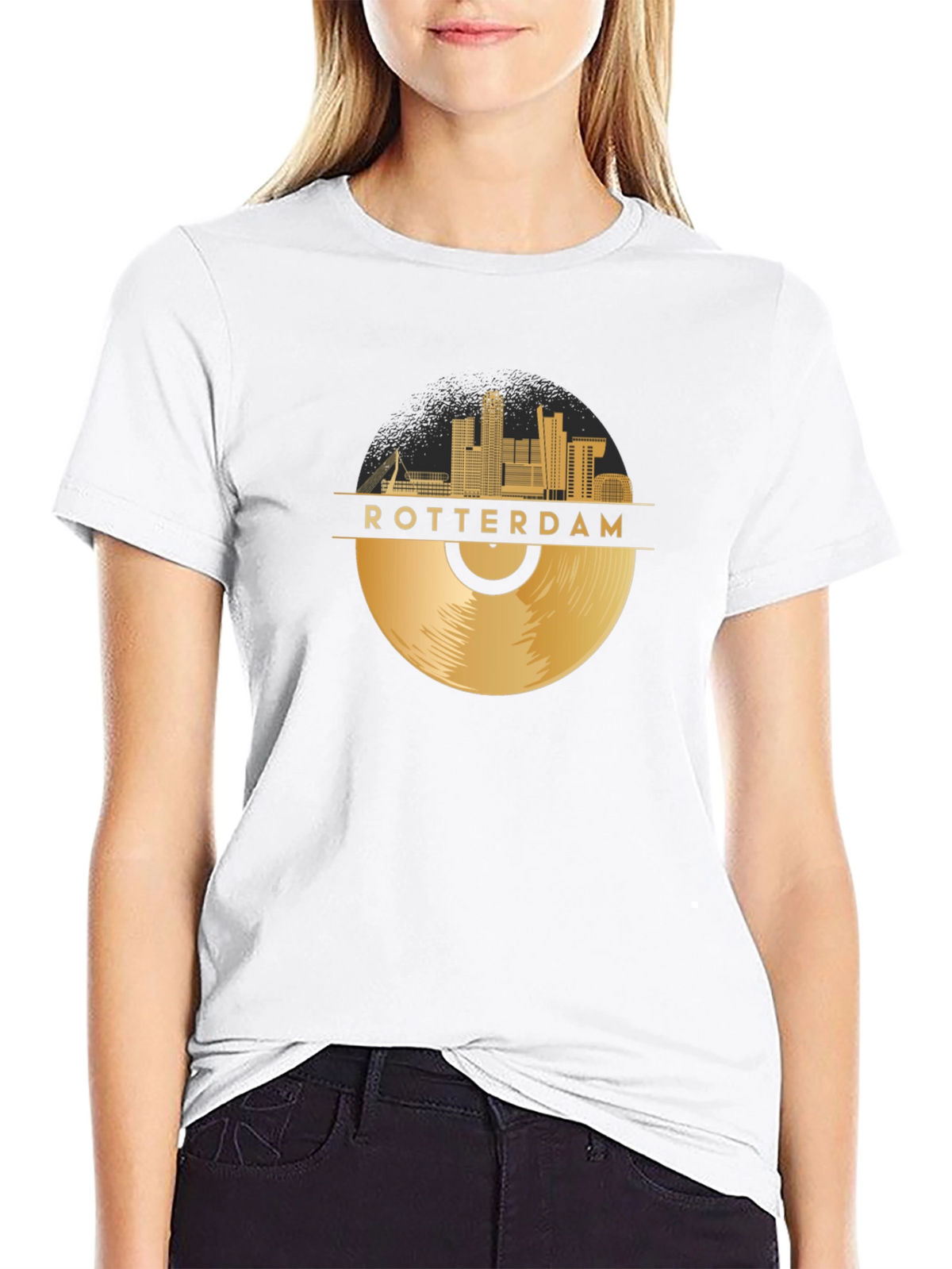 Rotterdam Record Skyline T-Shirt - Gold Cityscape Tee