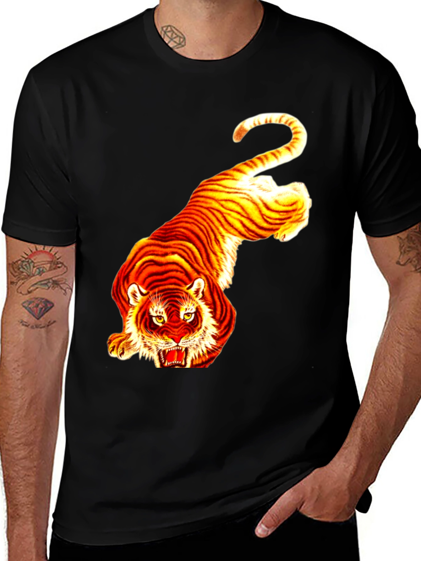 Tiger Graphic Print Black Tee