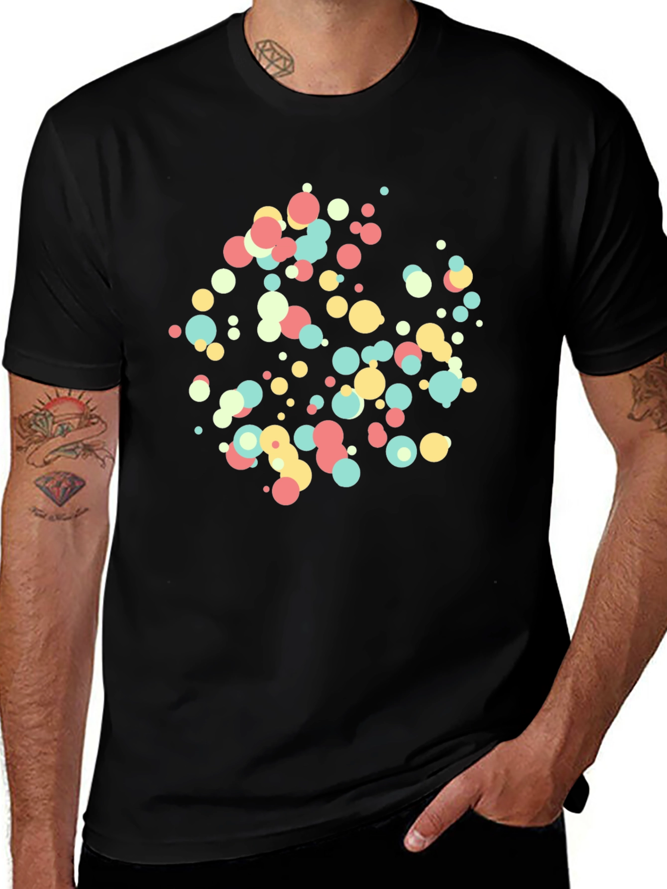 Colorful Dot Circle Graphic Black T-Shirt