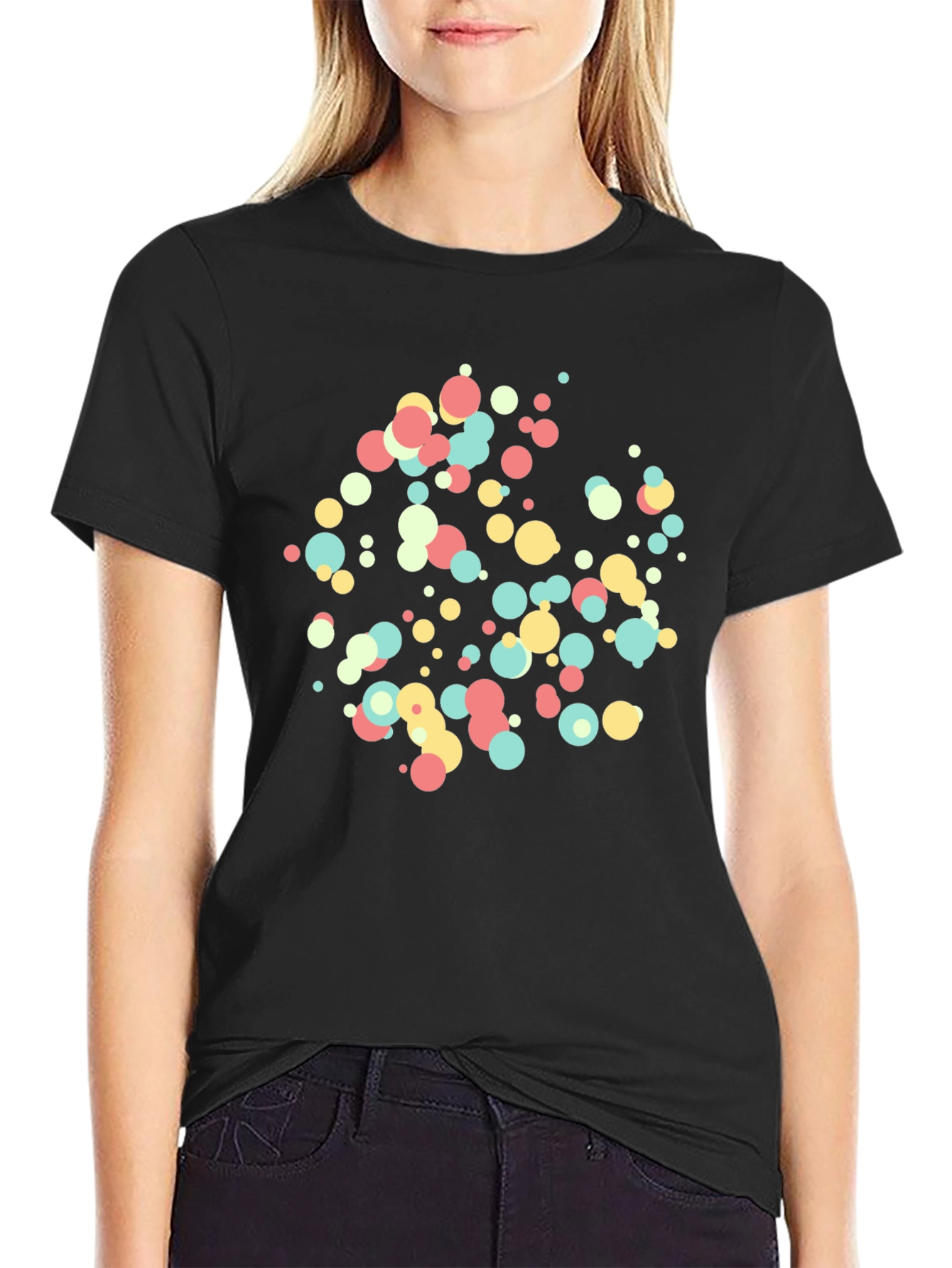 Colorful Dot Circle Graphic Black T-Shirt