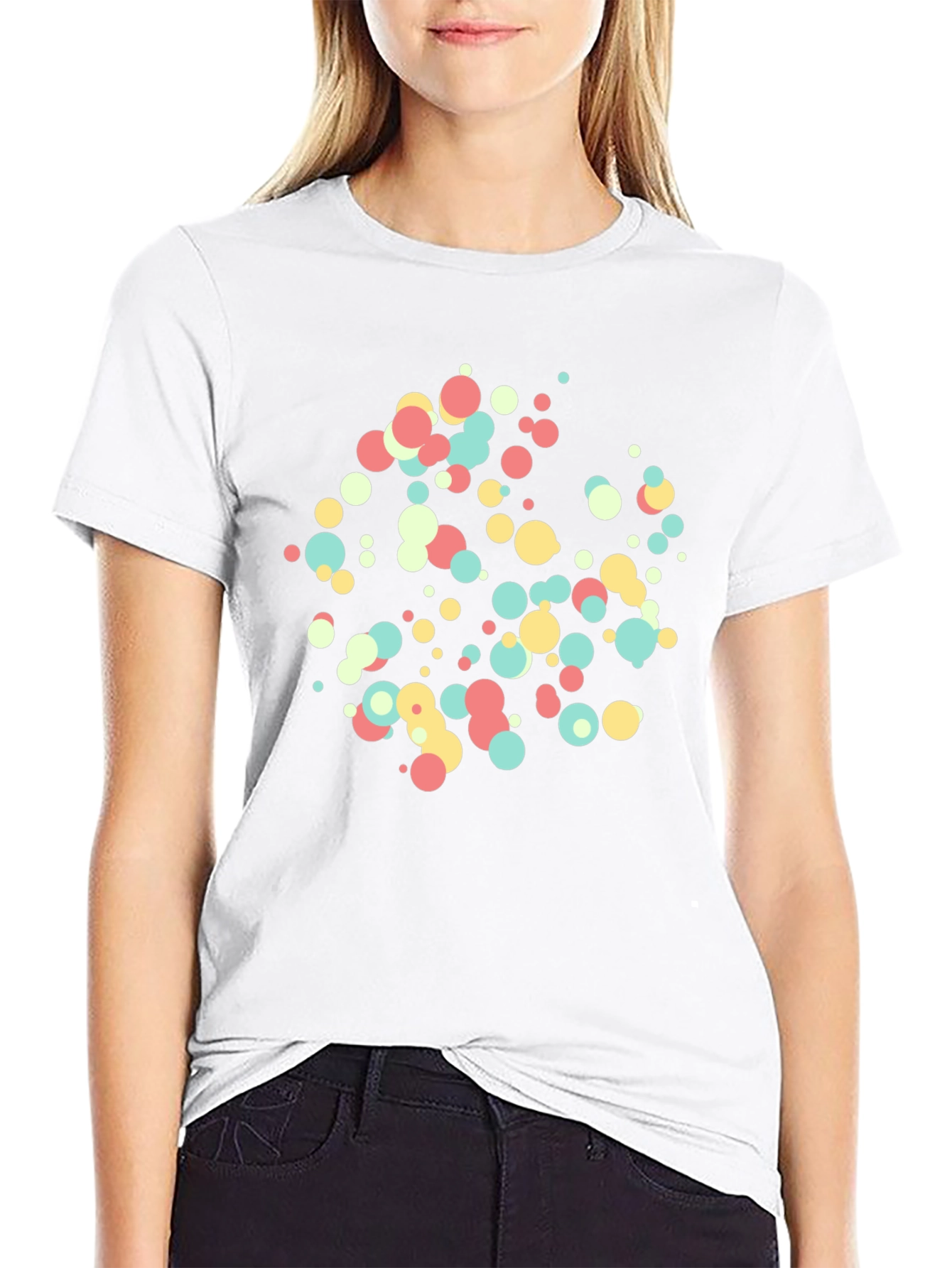 Colorful Dot Circle Graphic Black T-Shirt