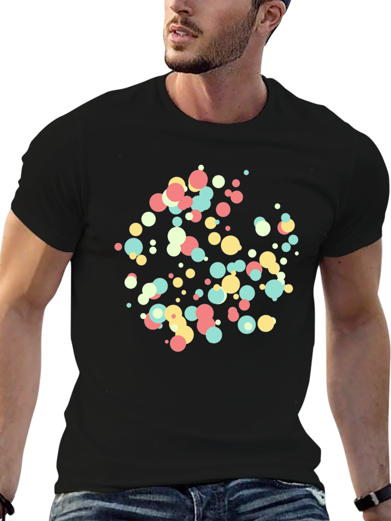 Colorful Dot Circle Graphic Black T-Shirt