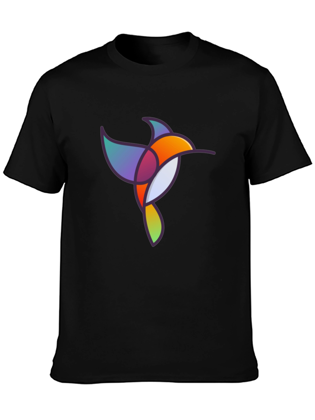 Abstract Geometric Hummingbird Graphic Tee - Black