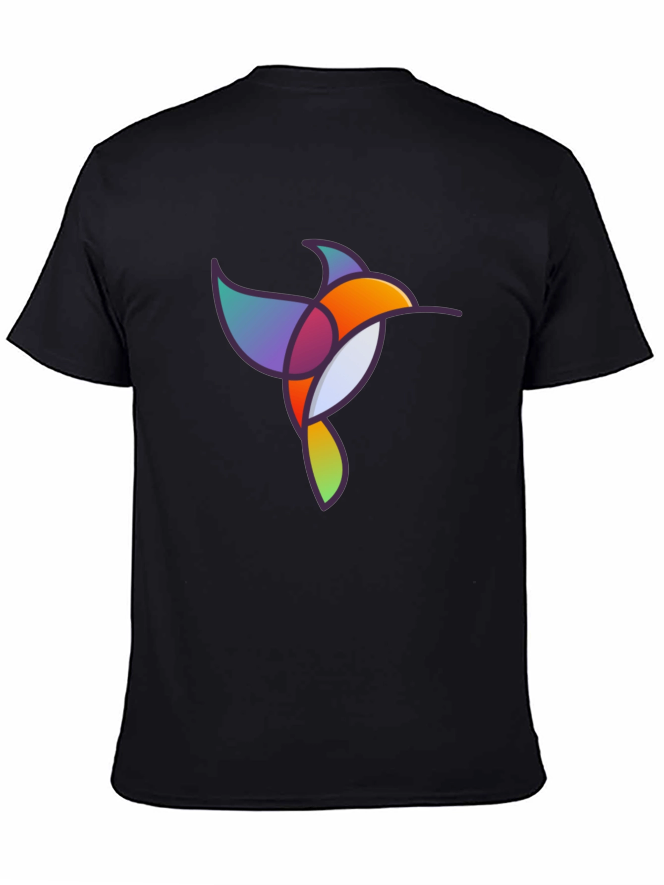 Abstract Geometric Hummingbird Graphic Tee - Black